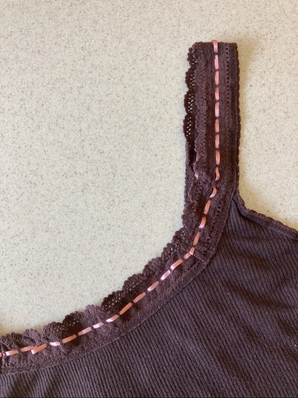 Free People Chocolate Brown Ribbed Tank Pink Contrast Trim Women Size Large - Picture 11 of 12